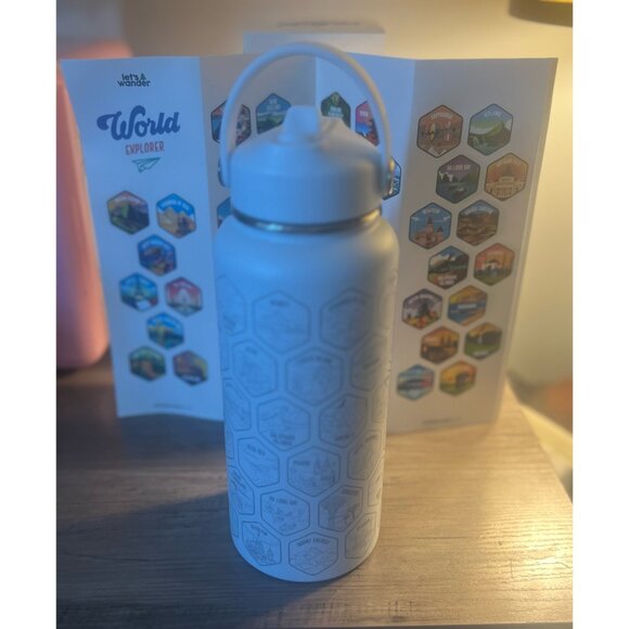 LET'S WANDER World Water Bottle with 2 Sets of 50 Waterproof Stickers - 32oz - Picture 4 of 8